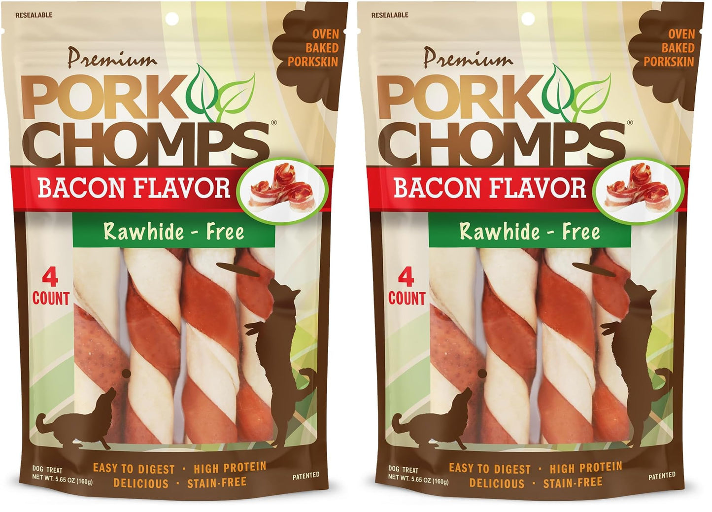 HOTPork Chomps Roasted Pork Skin Dog Chews, 6 Inch Twists, 15 Count - Long-Lasting Treats for Dogs - High Protein, Rawhide-Free, Low Fat, Healthy & Delicious Chews