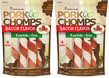 HOTPork Chomps Roasted Pork Skin Dog Chews, 6 Inch Twists, 15 Count - Long-Lasting Treats for Dogs - High Protein, Rawhide-Free, Low Fat, Healthy & Delicious Chews
