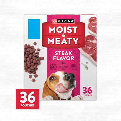 HOTPurina Moist and Meaty Steak Flavor Soft Dog Food Pouches - 36 ct. Pouch