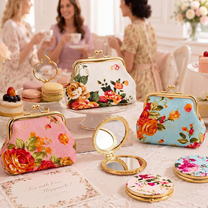 HOT30 Pcs Indian Pooja Return Gifts Bulk Floral Coin Purse Mirror,Gold Edge