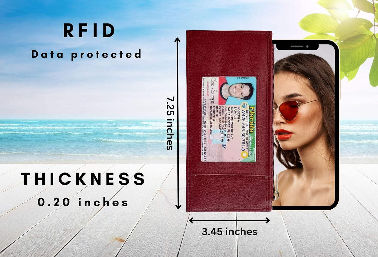 HOTSlim Credit Card Wallet Holder Change Pouch, RFID Blocking Business Cards Cases with Zipper Pocket for Cash, Coin, Receipt, ID Card (Burgundy)