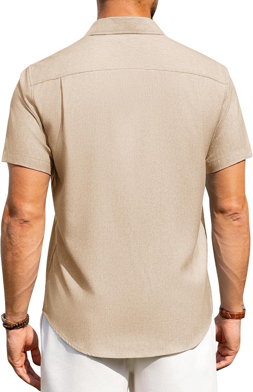 HOTAlimens & Gentle Mens Linen Shirts Short Sleeve Button Down Shirts Wrinkle Free Casual Vacation Beach Summer Tops