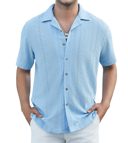 HOTDamipow Mens Casual Button Down Shirts Short Sleeve Fashion Vacation Beach Shirts