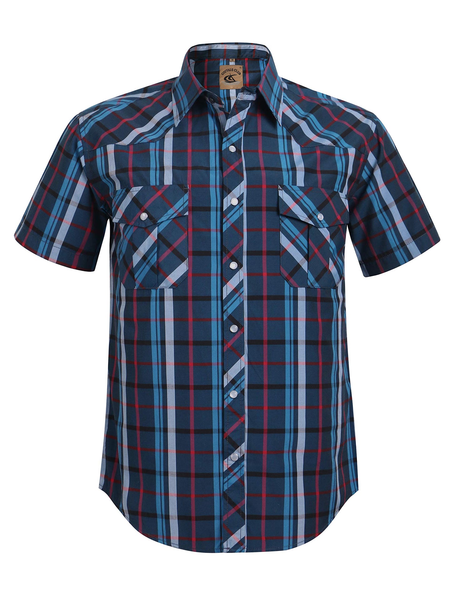 HOTCOEVALS CLUB Men's Western Cowboy Short Sleeve Pearl Snap Casual Plaid Work Shirts