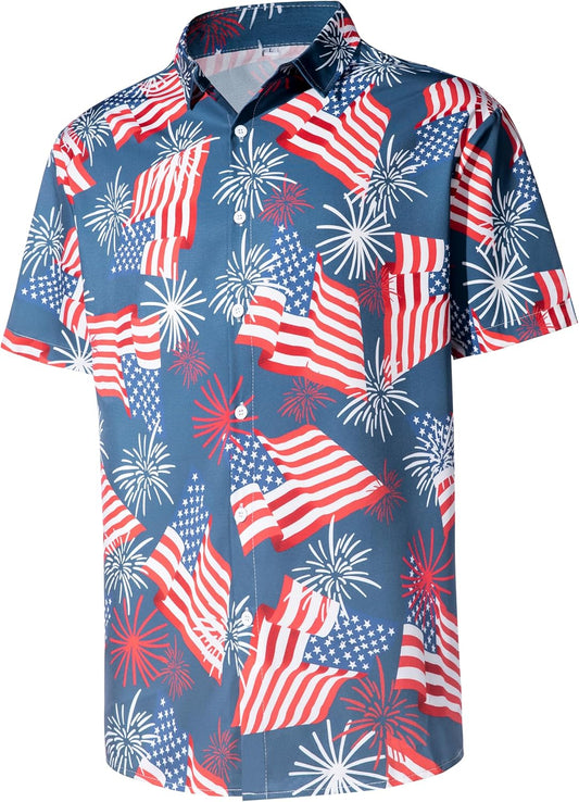 HOTMen's Casual Button Down Shirts Regular Fit Short Sleeve Hawaiian Shirt for Men