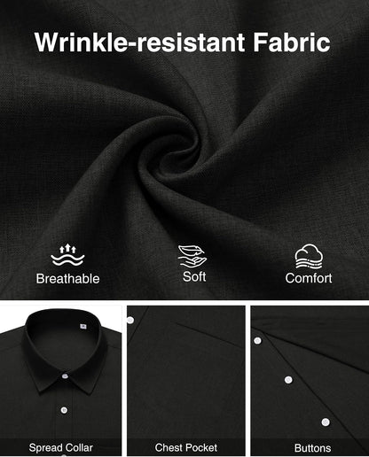 HOTMens Linen Shirt Short Sleeve Wrinkle Free Casual Untucked Button Down Shirts Beach Breathable Tops Summer
