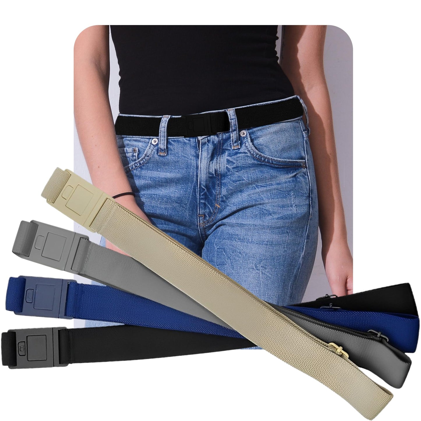 HOTBELTAWAY Easily Adjustable Elastic Flat Buckle No Show Belts for Women – Stretch No Bulge jeans pants