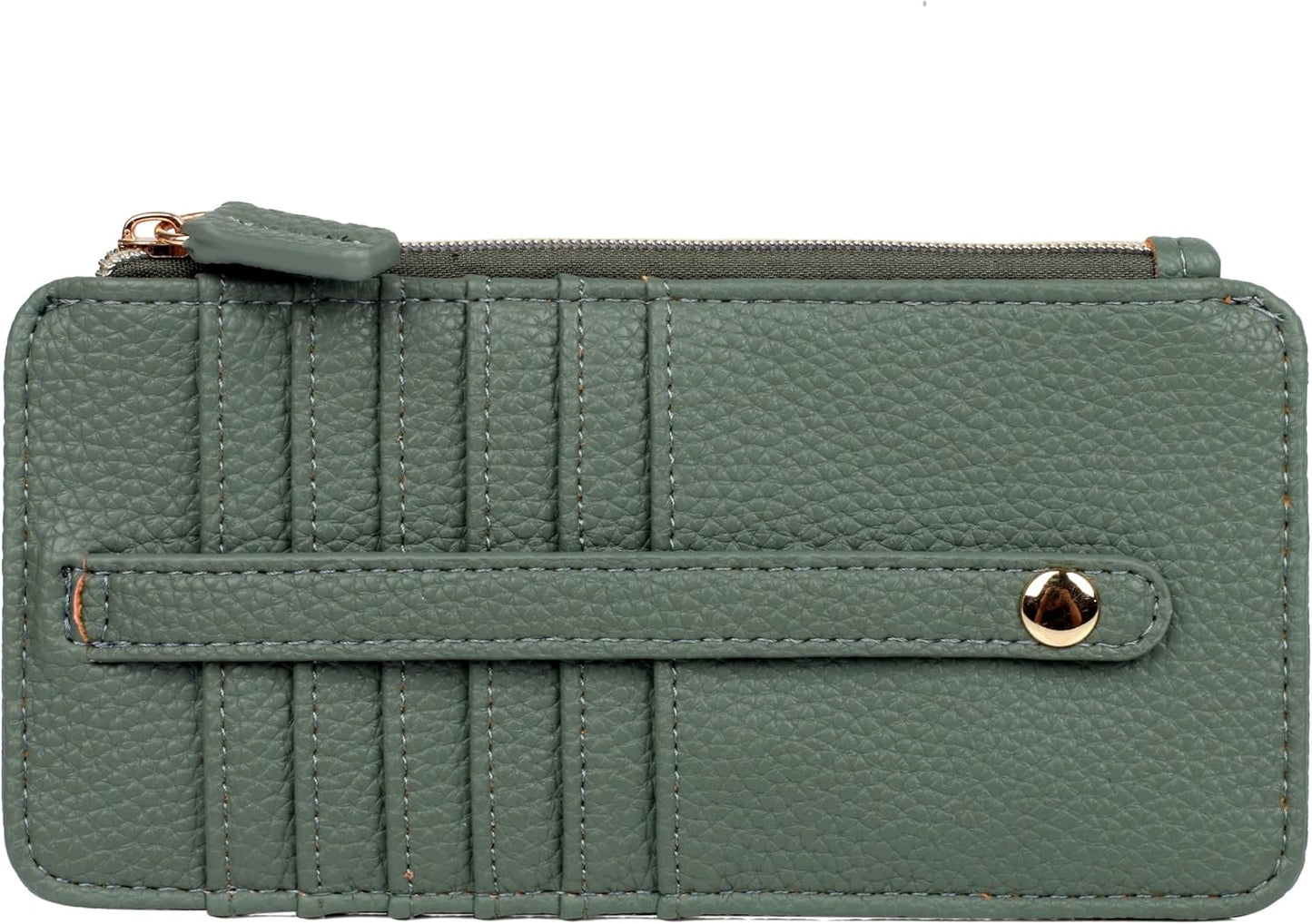 HOTJulia Buxton Vegan Leather Thin Card Case for Women with RFID Blocking, Compact Wallet with 6 Card Slots, ID Window & Zipper Pocket, Ideal Gift, Classic Sage