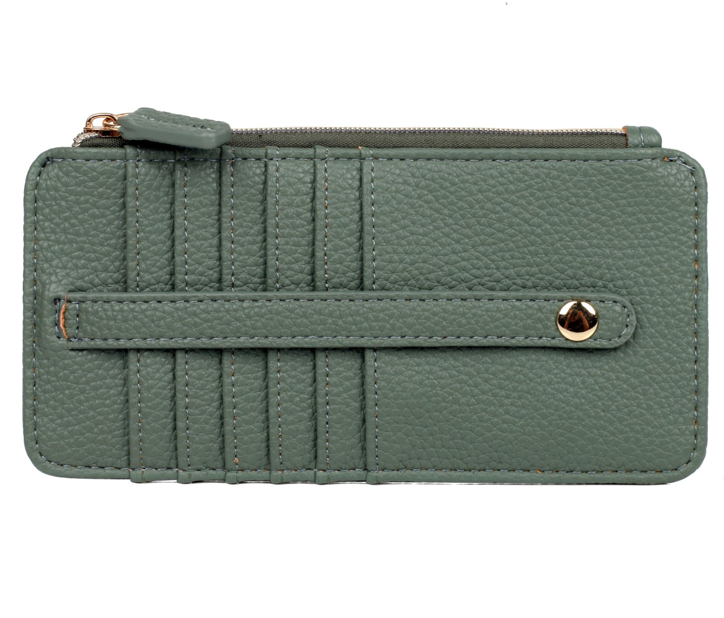 HOTJulia Buxton Vegan Leather Thin Card Case for Women with RFID Blocking, Compact Wallet with 6 Card Slots, ID Window & Zipper Pocket, Ideal Gift, Classic Sage