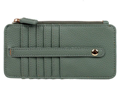 HOTJulia Buxton Vegan Leather Thin Card Case for Women with RFID Blocking, Compact Wallet with 6 Card Slots, ID Window & Zipper Pocket, Ideal Gift, Classic Sage