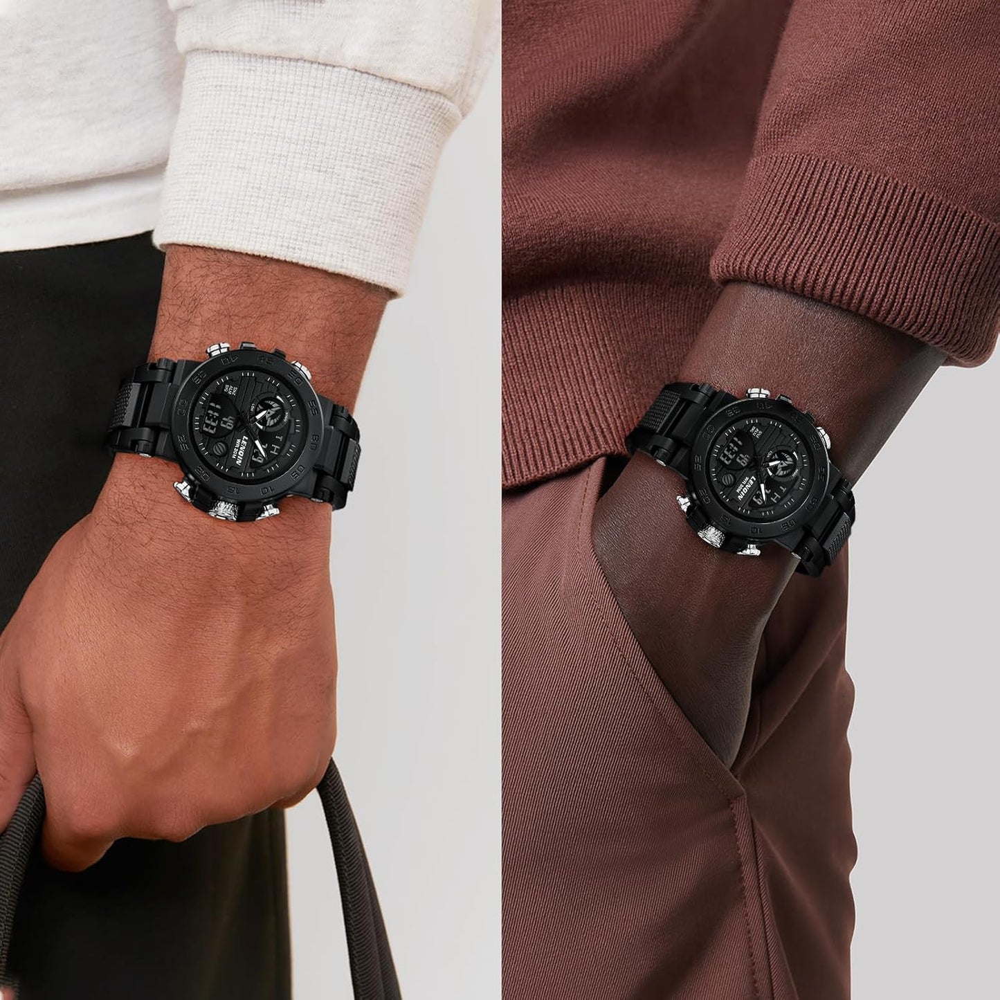 HOTLN LENQIN Mens Watches Digital Military Watch for Men Stopwatch Army Survival Tactical Sports Outdoor Big Face Waterproof Men's Wrist Watches with LED Backlight/Timer/Alarm/Date