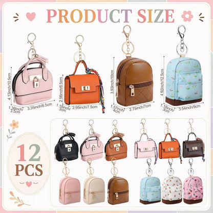 HOTHsei 12 Pcs Mini Backpack Keychain Small Coin Purses for Women Tiny Cute Makeup Bag with Keychain, Mini Pocket Tote Handbag Bag Charm Change Pouch Lipstick Card Holder Organizer Gift (Elegant)