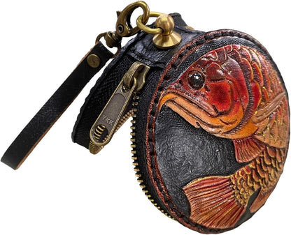 HOTGenuine Leather Round Coin Purse, Leather Purse, Leather pouch