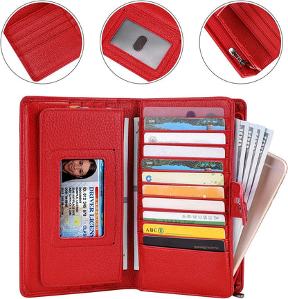 HOTItslife Womens Wallet,Large Capacity RFID Blocking Leather Wallets Credit Cards Organizer Ladies Wallet with Checkbook Holder