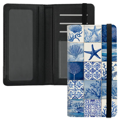 HOTPremium PU Leather Checkbook Cover for Men & Women,RFID Blocking Slim Check Book Holder with Duplicate Check Divider & Pen Holder,Fits Standard Personal Checks,Coastal Beach Blue Bow