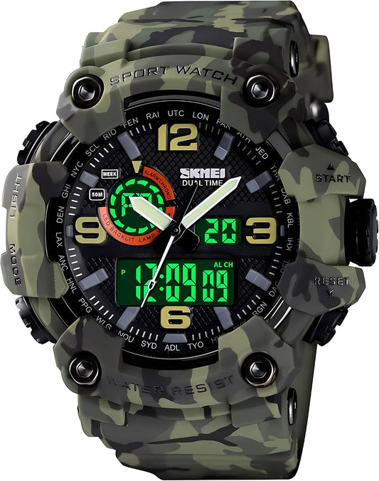 HOTGosasa Men's Large Face Outdoor Sports Watches Military S-Shock Watch Waterproof, Backlight, Alarm, Stopwatch Features - Rugged Wristwatch for Training, Hiking, and Adventure