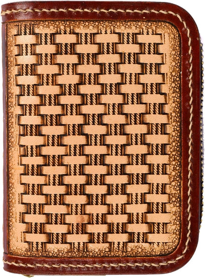HOTSmall Credit Card Holder RFID Blocking Wallet Women Handmade Floral Carved Leather Zipper Around Security Western Wallets for Women tarjeteros monederos de mujer