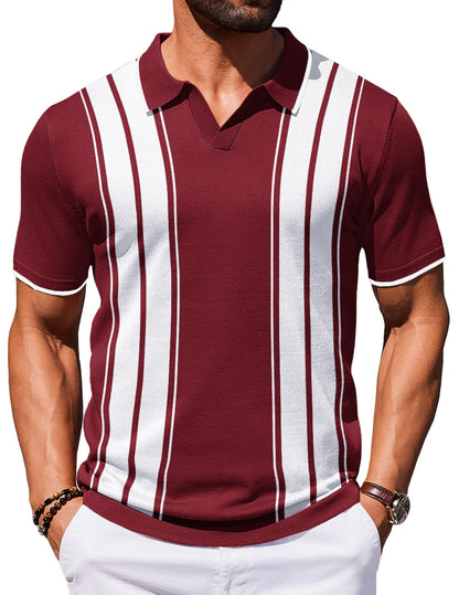 HOTCOOFANDY Mens Polo Shirts Short Sleeve Casual Knit Polo Shirt Vintage Golf T Shirts Old Money Tops