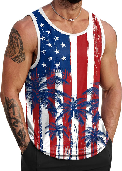 HOTVOGSTART Mens Hawaiian Beach Tank Tops Summer Vacation Muscle Top Graphic Sleeveless Shirts (S-3XL)