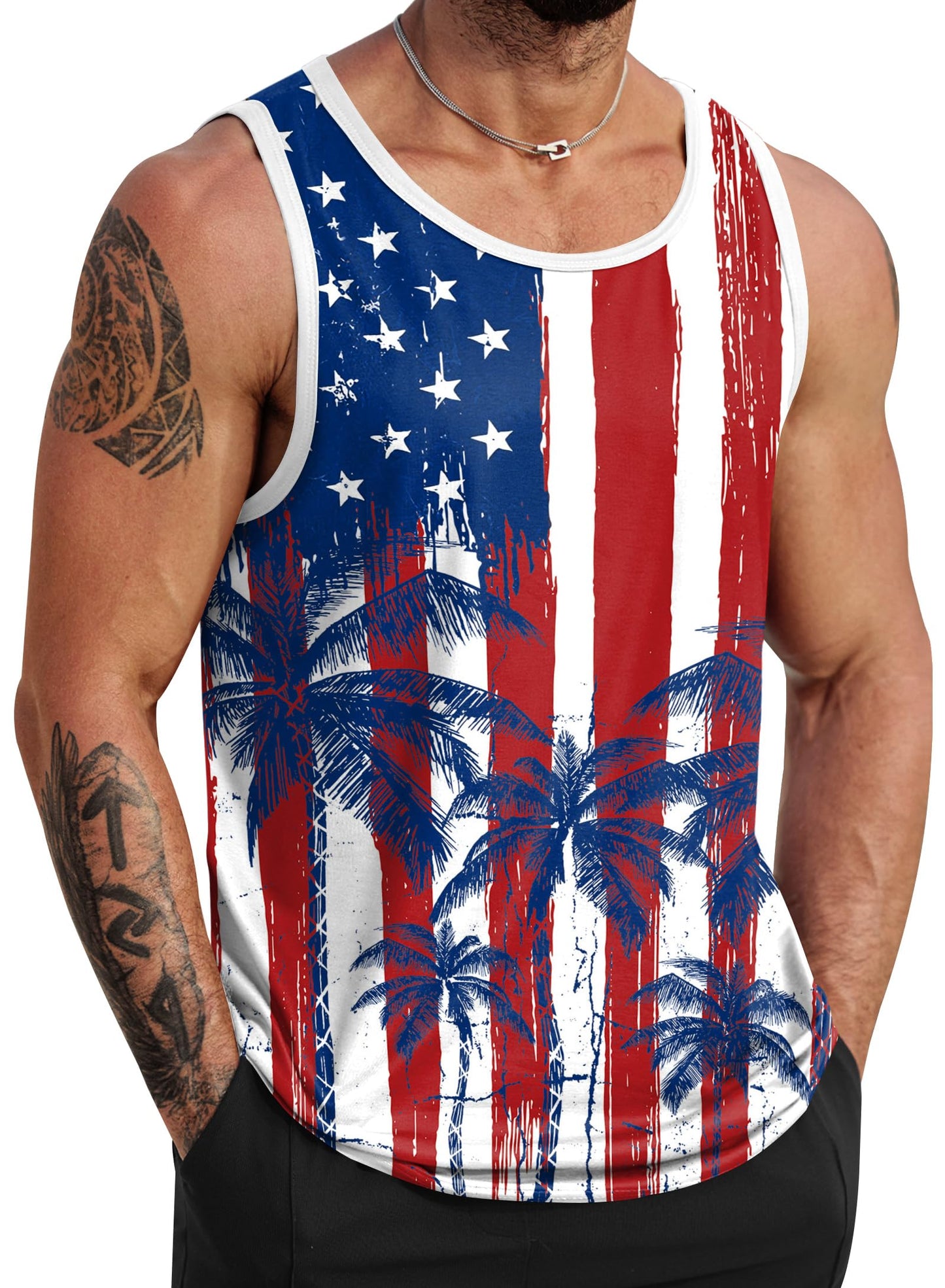 HOTVOGSTART Mens Hawaiian Beach Tank Tops Summer Vacation Muscle Top Graphic Sleeveless Shirts (S-3XL)