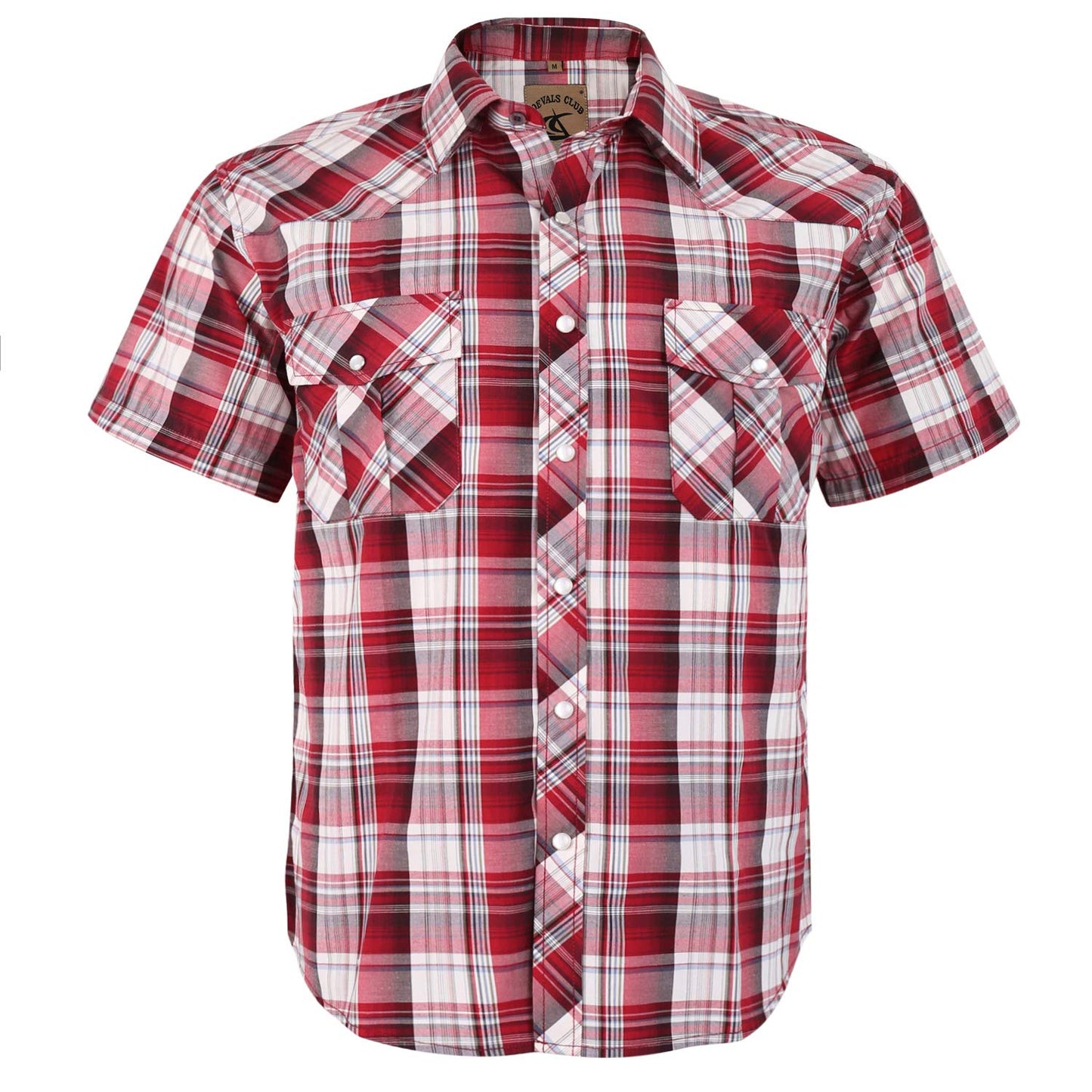 HOTCOEVALS CLUB Men's Western Cowboy Short Sleeve Pearl Snap Casual Plaid Work Shirts