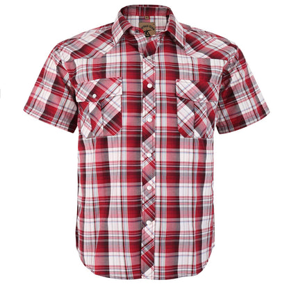 HOTCOEVALS CLUB Men's Western Cowboy Short Sleeve Pearl Snap Casual Plaid Work Shirts