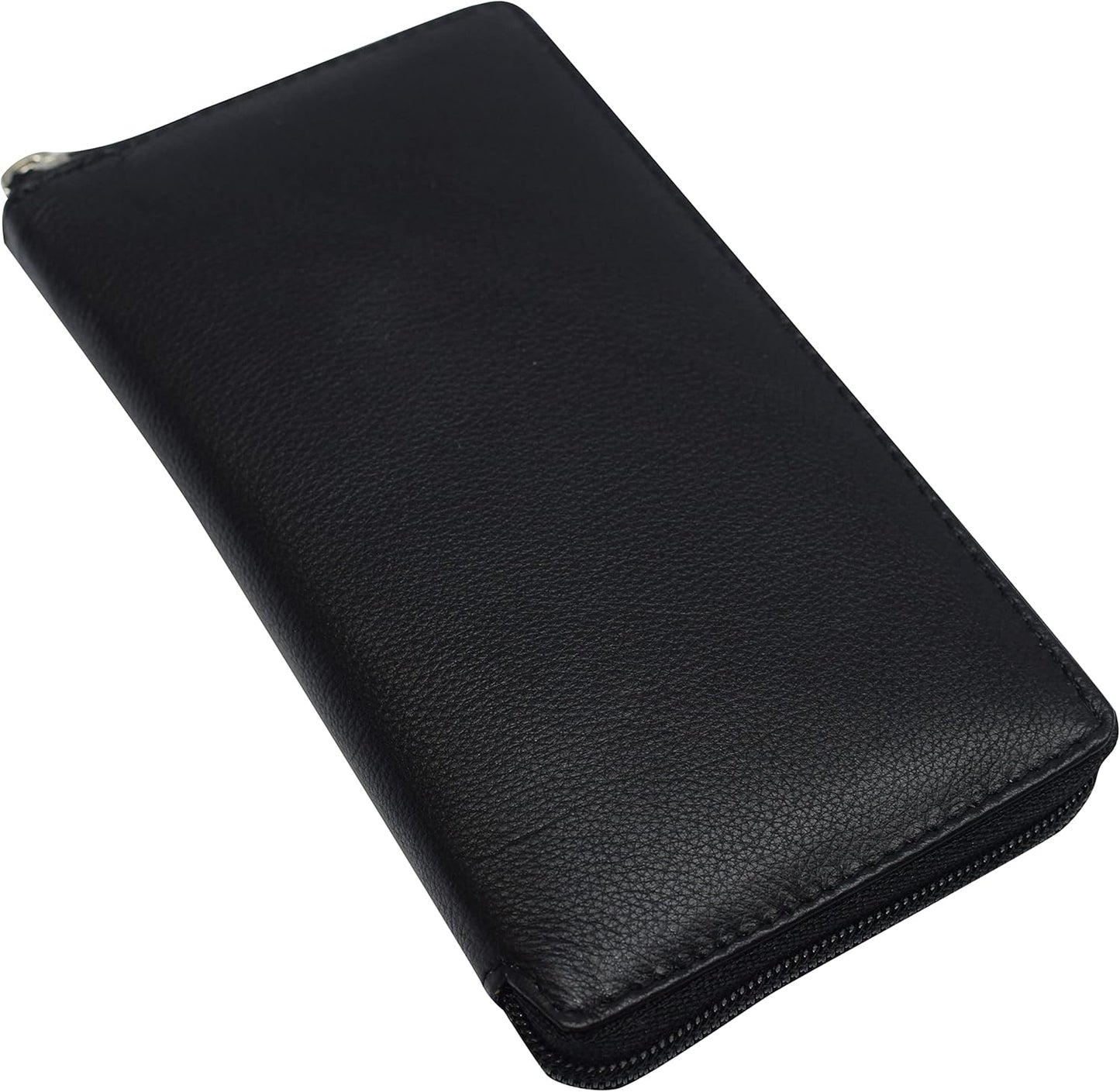 HOTMARSHAL Genuine Leather Checkbook Cover Zippered (RFID Black)