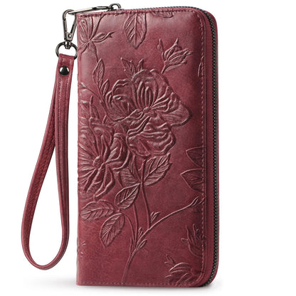 HOTWristlet Wallet for Women - Large Capacity RFID Leather Clutch | Premium vegan leather, rose embossed with a pen slot. Fits phones up to 6.9". 15 card slots & RFID. Ideal for travel & daily.