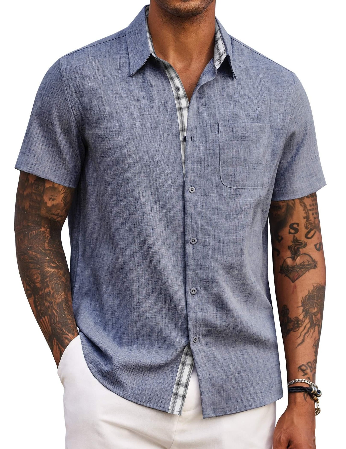 HOTCOOFANDY Men's Button Down Shirts Short Sleeve Casual Summer Beach Vacation Wedding Shirt with Pocket
