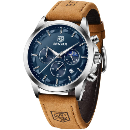 HOTBENYAR Mens Watches Analog Quartz Chronograph Waterproof Wrist Watches for Men Fashion Business Work Casual Sport Designer Dress Watch with Calendar Elegant Gifts for Men