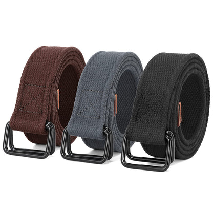 HOTJASGOOD Men Canvas Fabric Belts Casual Web Cloth Belts with Black Double Ring Buckle 2 Pack