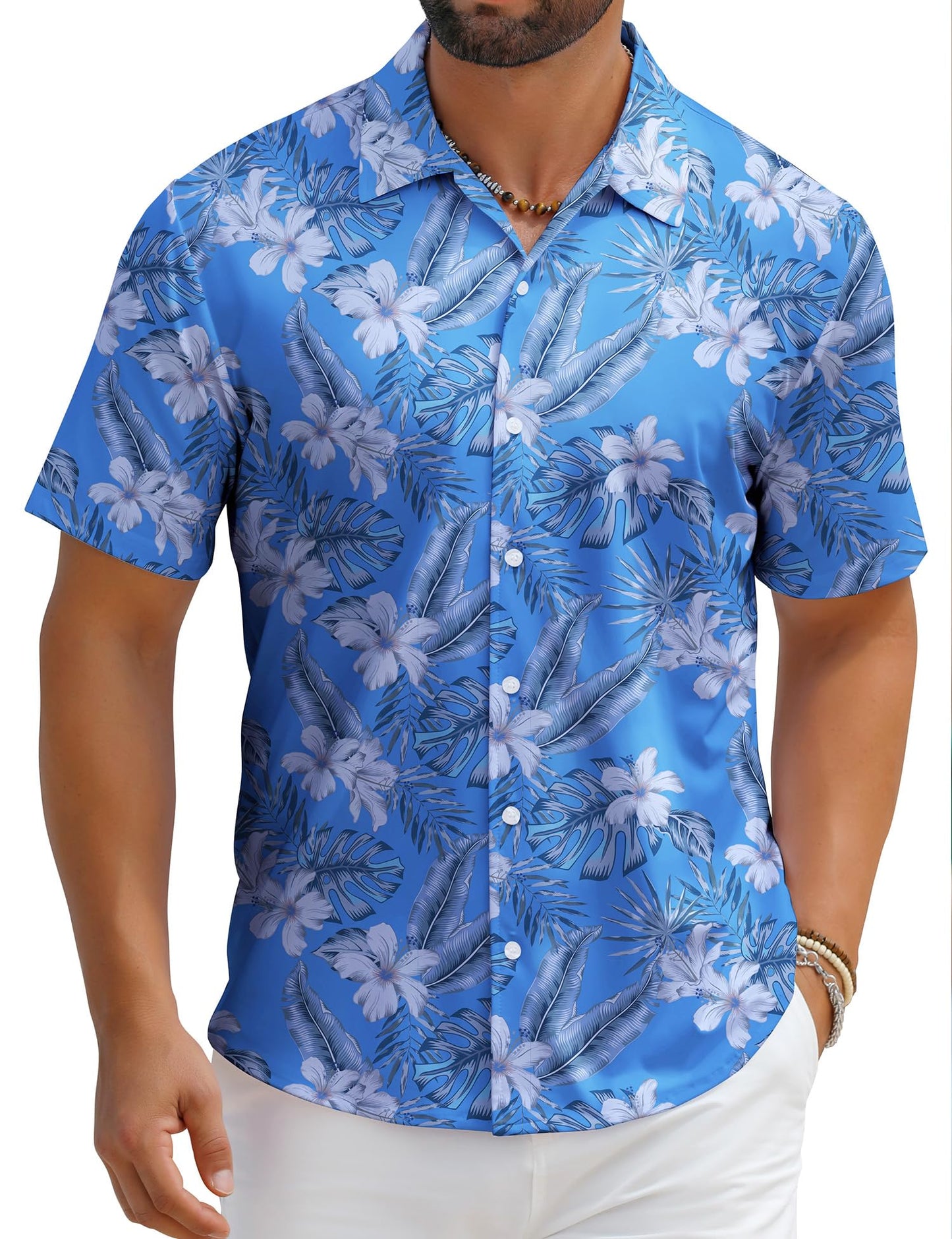 HOTELETOP Men's Hawaiian Shirt Summer Stretch Short Sleeve Tropical Beach Button Down Casual Shirt