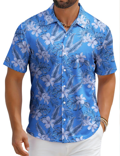 HOTELETOP Men's Hawaiian Shirt Summer Stretch Short Sleeve Tropical Beach Button Down Casual Shirt