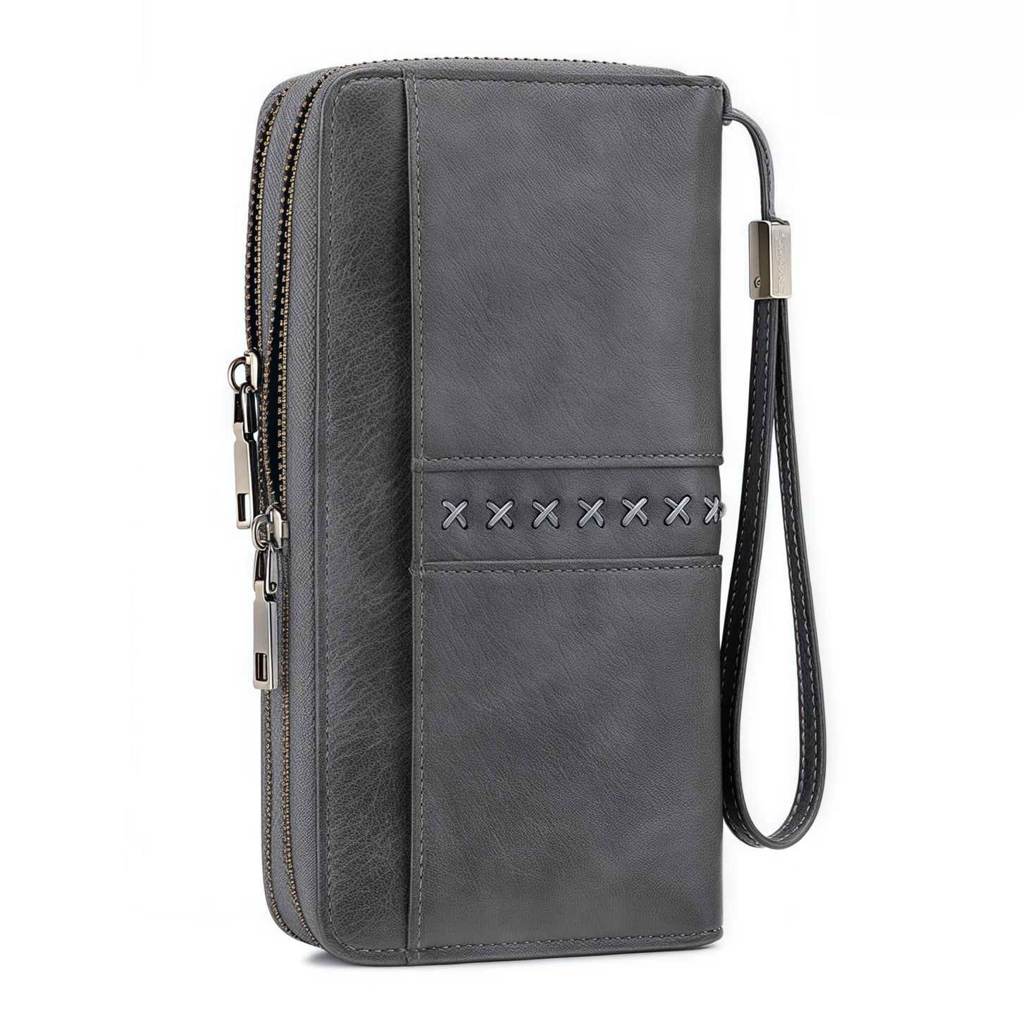 HOTLarge Capacity Women's Leather Wallet - RFID Blocking Double Zipper Around Wristlet Clutch Credit Card Holder
