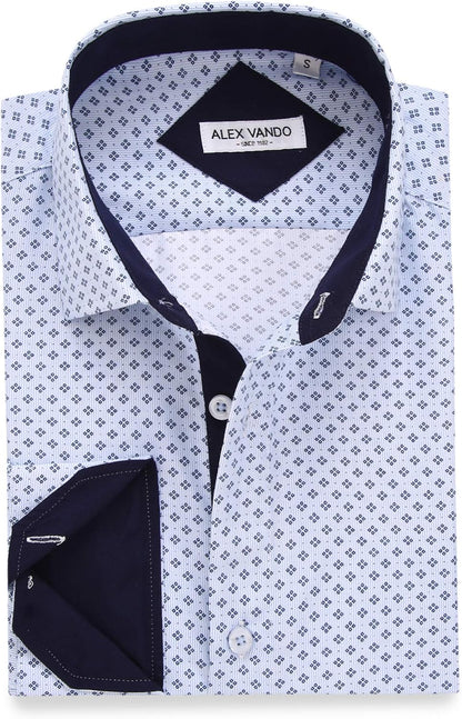 HOTAlex Vando Mens Printed Dress Shirts Regular Fit Casual Button Down Shirt | Wrinkle resistant, Machine washable, Contrast on inner collar & cuff, True-to-size cut, Business & Daily, Easy outfit pairing