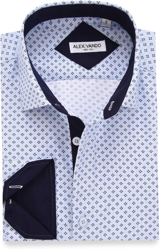 HOTAlex Vando Mens Printed Dress Shirts Regular Fit Casual Button Down Shirt | Wrinkle resistant, Machine washable, Contrast on inner collar & cuff, True-to-size cut, Business & Daily, Easy outfit pairing