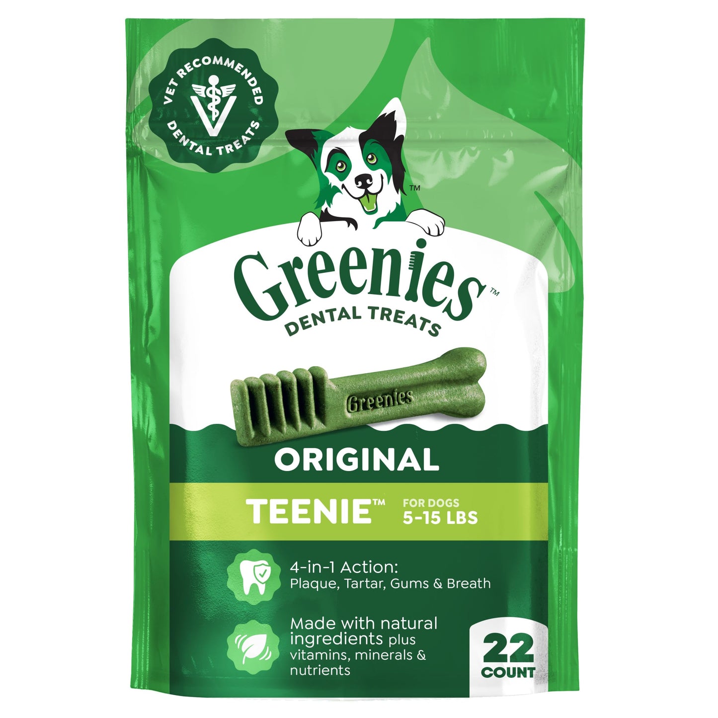 HOTGreenies Teenie Original Natural Dental Dog Treats, Chicken, 130 Count | Clinically-proven, veterinarian-recommended, 47% less tartar & 40% less plaque in 28 days, for dogs 5-15 lbs, 36 oz. Pack