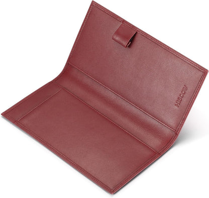 HOTHISCOW Leather Checkbook Cover for Duplicate Checks with Pen Holder | Full grain cowhide, personal check book & register pockets, removable vinyl divider, durable stitching, gifts for women men