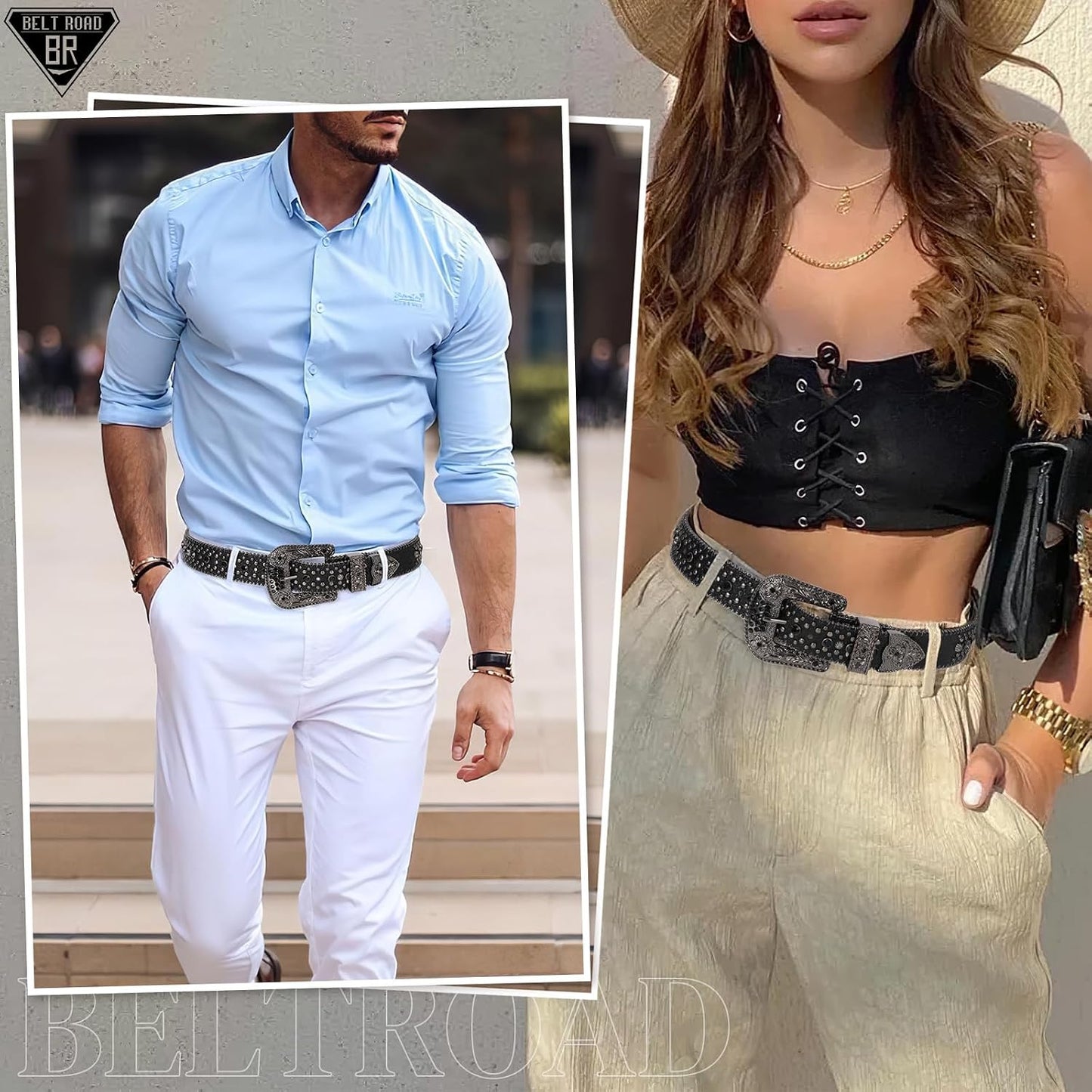 HOTBELTROAD Rhinestone Belt Goth Bling Belts for Women and Men Western Cowboy Cowgirl Belts for Jeans, Halloween Belt
