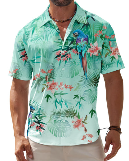 HOTBOJIN Men's Hawaiian Wrinkle Free Short Sleeve Button Down Tropical Floral Beach Vacation Shirt