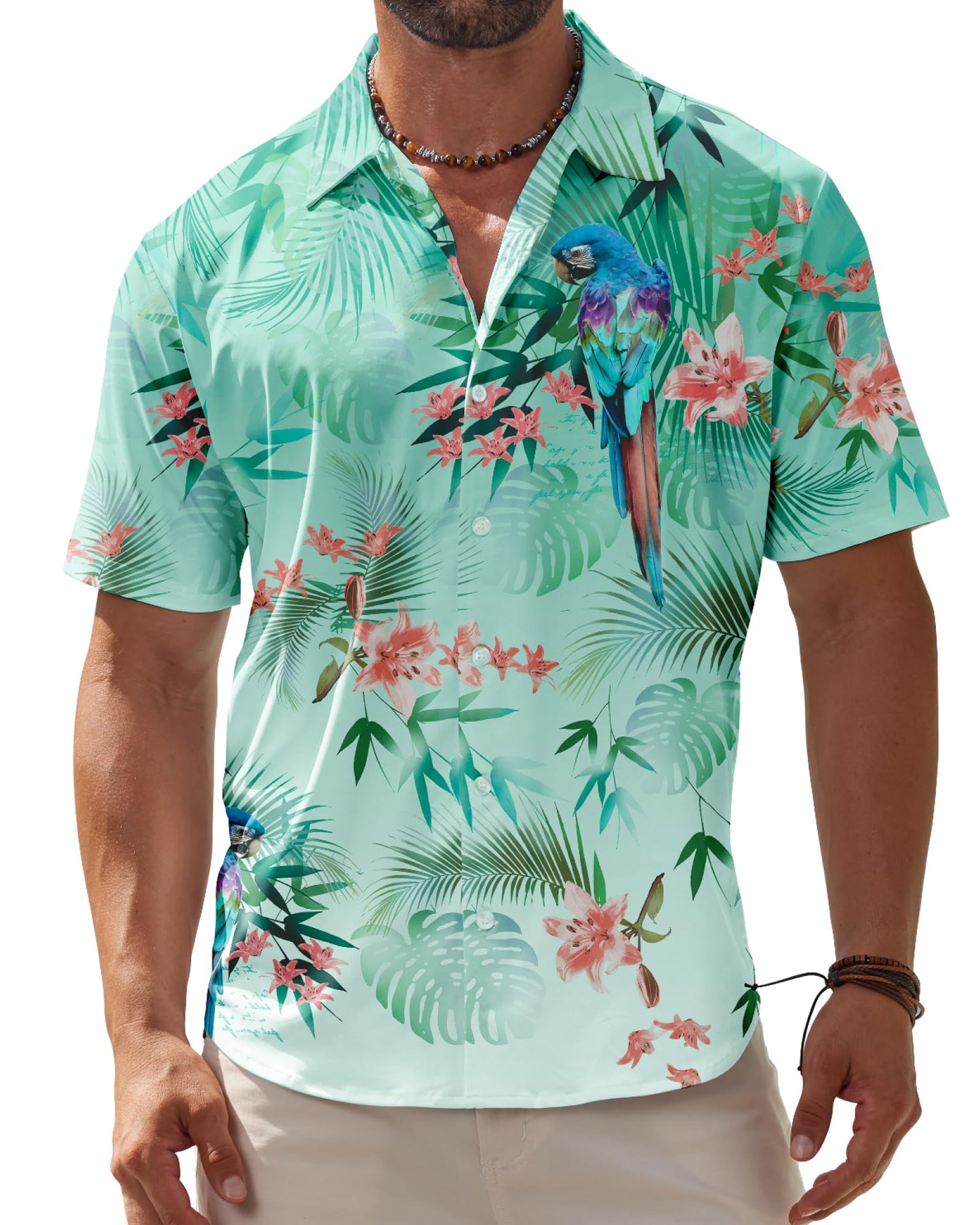 HOTBOJIN Men's Hawaiian Wrinkle Free Short Sleeve Button Down Tropical Floral Beach Vacation Shirt