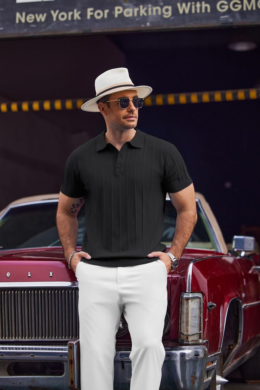 HOTCOOFANDY Mens Knit Polo Shirts Short Sleeve Ribbed Textured Polo Shirt Lightweight Casual Golf Shirts Collared T Shirt