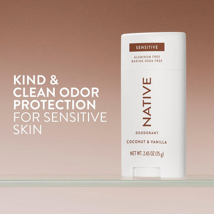 HOTNative Sensitive Deodorant Contains Naturally Derived Ingredients, 72 Hour Odor Control | Deodorant for Women & Men, Aluminum Free with Baking Soda, Coconut Oil and Shea Butter, Coconut & Vanilla