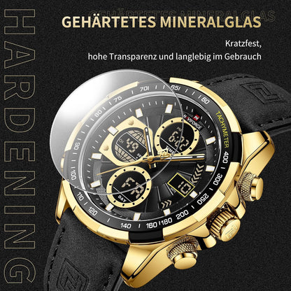 HOTNAVIFORCE Men's Military Digital Watches Analog Quartz Waterproof Watch Sport Multifunctional Leather Wristwatch