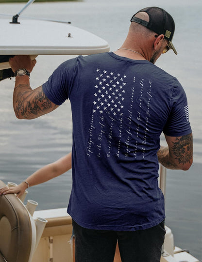 HOTNine Line Pledge of Allegiance Shirt, Patriotic T-Shirts for Men | American Flag Military T Shirt, Freedom USA Veteran Apparel