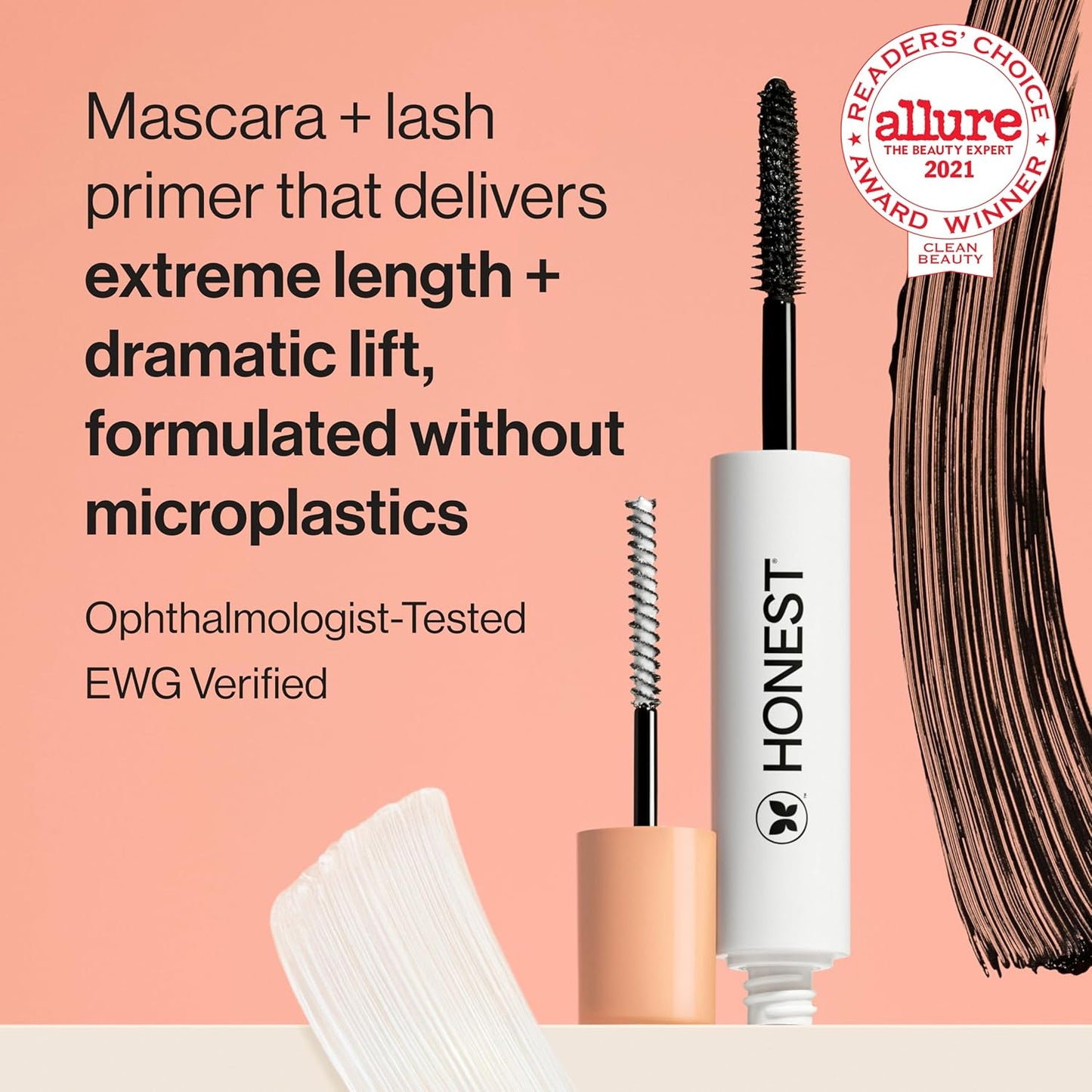 HOTHonest Beauty 2-in-1 Extreme Length Clean Mascara + Lash Primer | Lengthening + Volumizing | Cruelty Free + Safe for Sensitive Eyes | Black, .27 fl oz