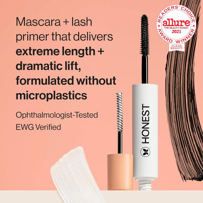 HOTHonest Beauty 2-in-1 Extreme Length Clean Mascara + Lash Primer | Lengthening + Volumizing | Cruelty Free + Safe for Sensitive Eyes | Black, .27 fl oz