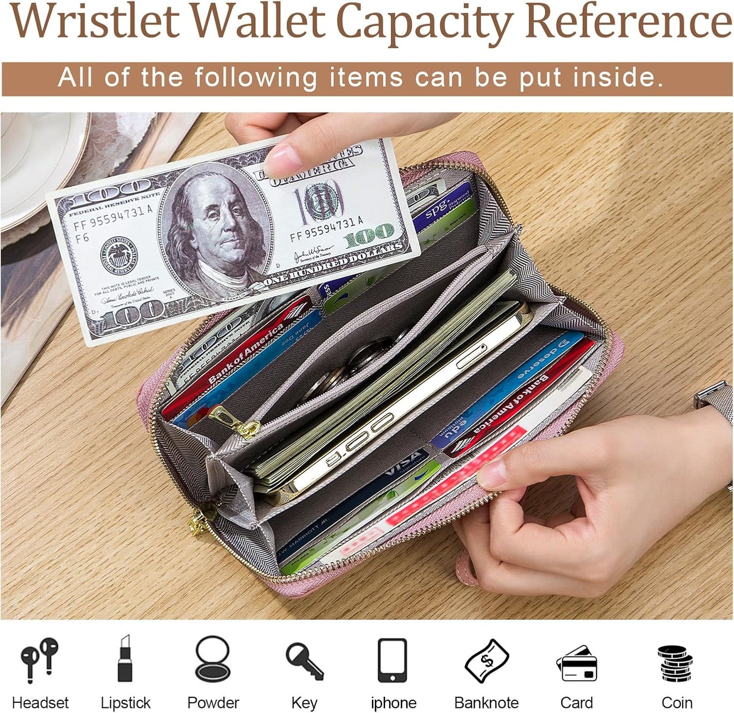 HOTGenuine Leather Wallet Wristlet,Clutch Purses for Women,Phone Wallet(Green) | Wristlet Wallet with Credit Card Holder, Wrist Strap, Zip Coin Pocket, Water-resistant Long Wallet for Daily Party Gifts
