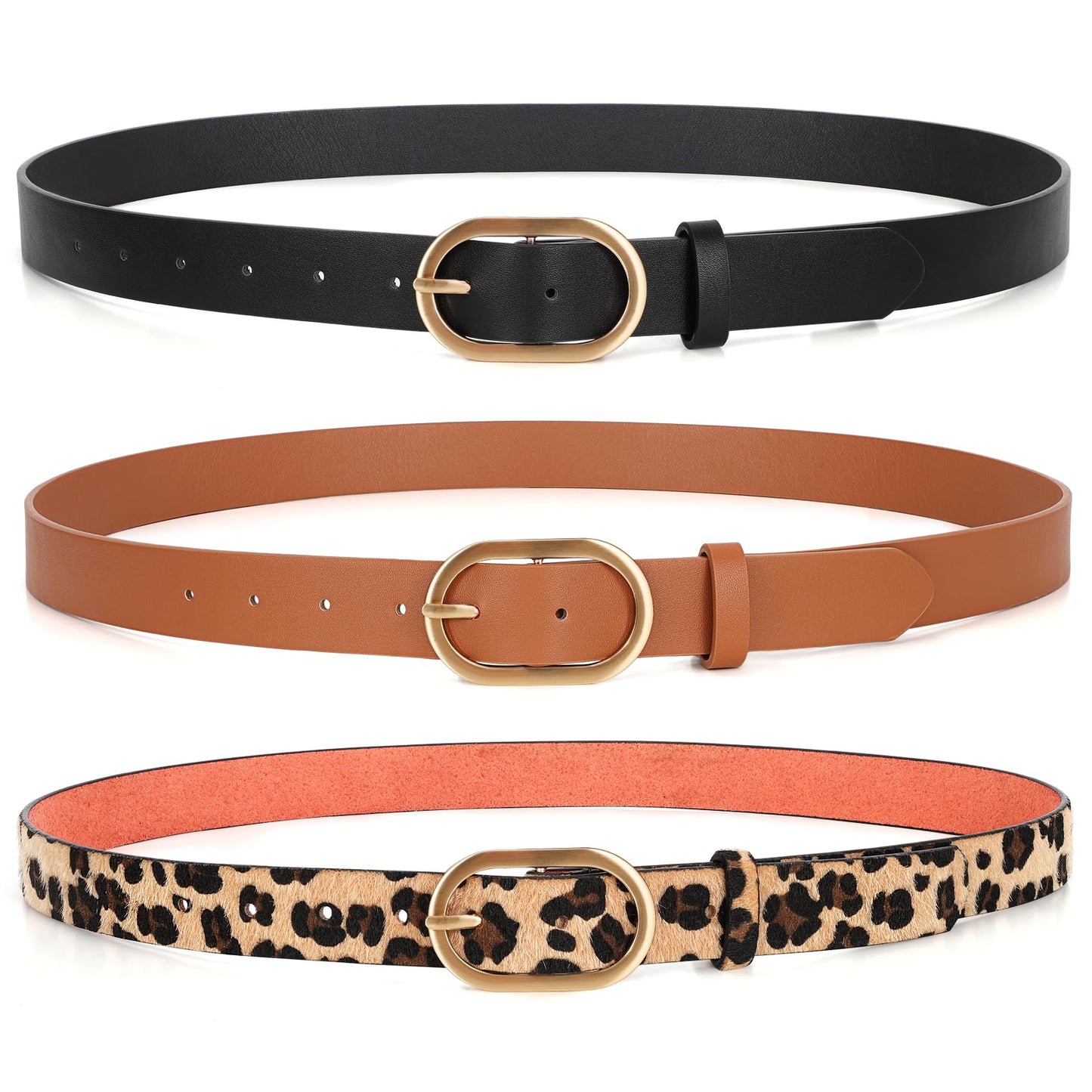 HOTXZQTIVE 3 Pack Plus Size Women's Leather Belts for Jeans Pants Dress Fashion Gold Buckle Ladies Waist Belt