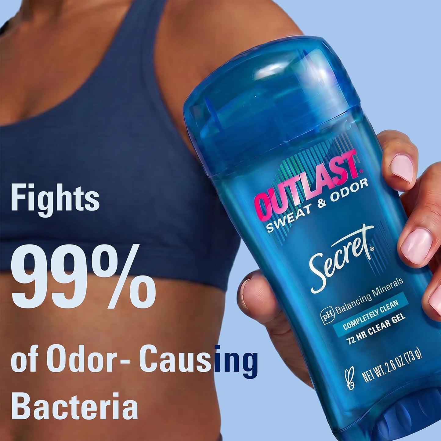HOTSecret Outlast Antiperspirant Deodorant for Women, 72hr Sweat & Odor Protection, PH Balancing Minerals, Pro-Hyaluronic Acid, Clear Gel, Completely Clean Scent, 2.6 oz (Pack of 2)